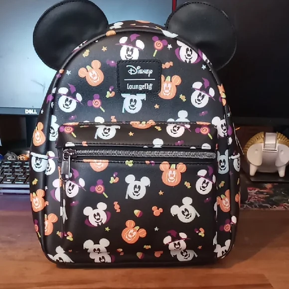 Loungefly Disney Halloween Mickey Backpack - Black, Orange, White - Picture 1 of 8